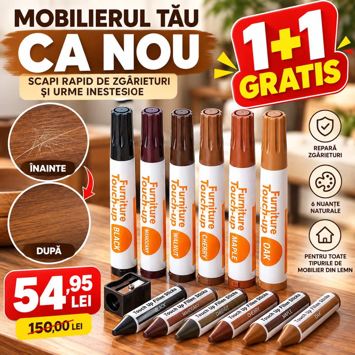 Kit pentru Repararea Zgârieturilor din Mobilier
